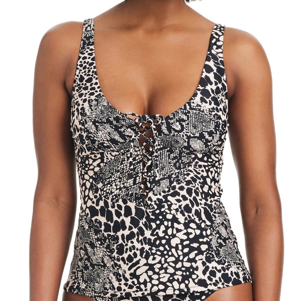 Bar III Printed Lace-up Sweetheart Tankini Top
